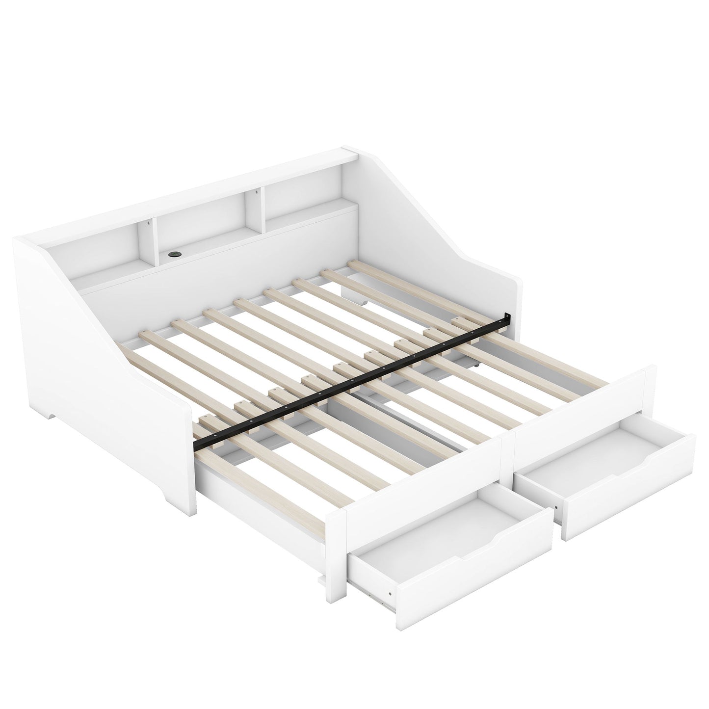 Daybed Frame With Storage Bookcases, 2 Drawers, Charging Station - The Sleep Loft - Online Mattress Showroom NYC