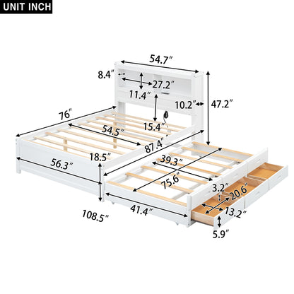 Full Size Platform Bed With Trundle, Drawers, USB Ports And Built In Shelves - White - The Sleep Loft - Online Mattress Showroom NYC