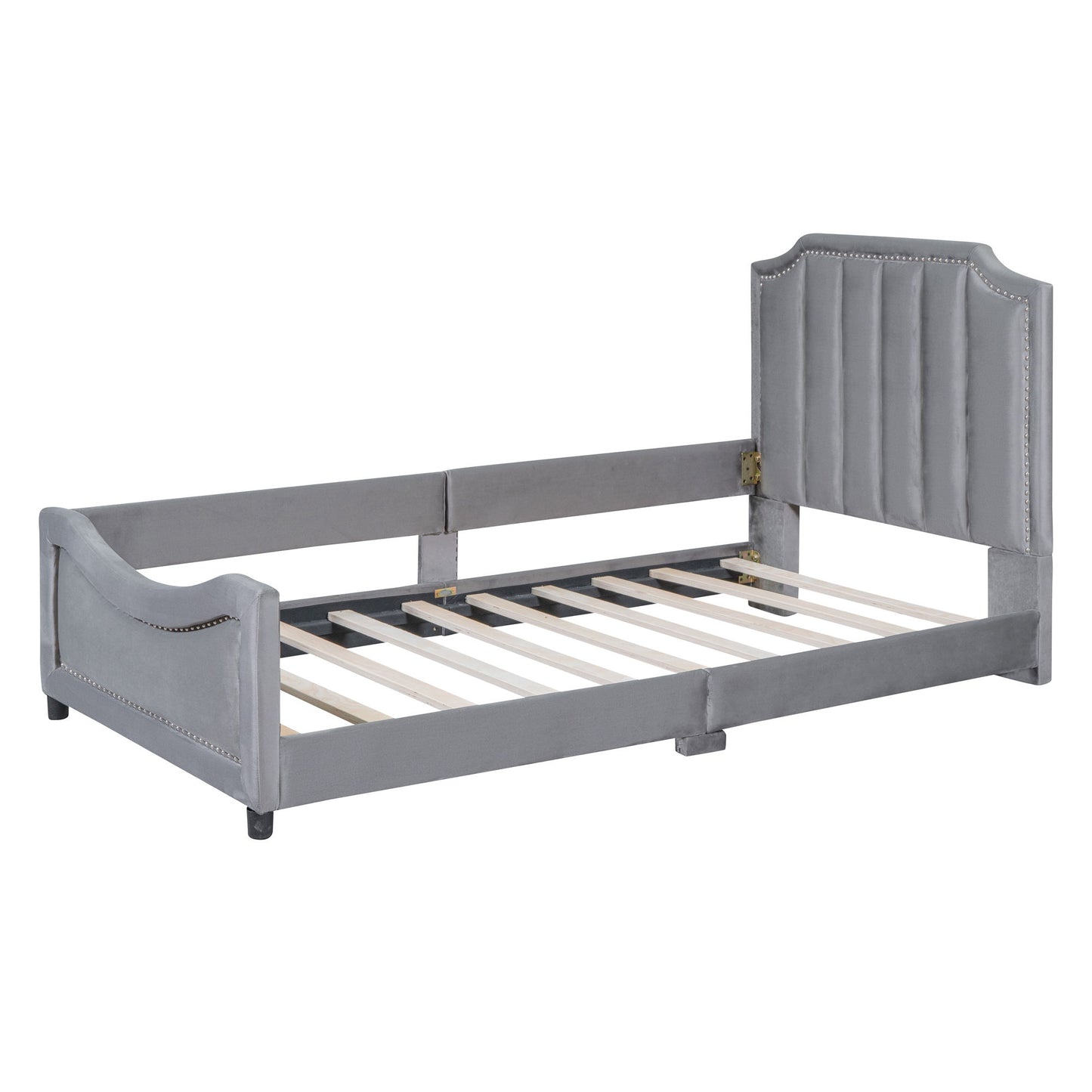 Upholstered Daybed With Classic Stripe Shaped Headboard - The Sleep Loft - Online Mattress Showroom NYC