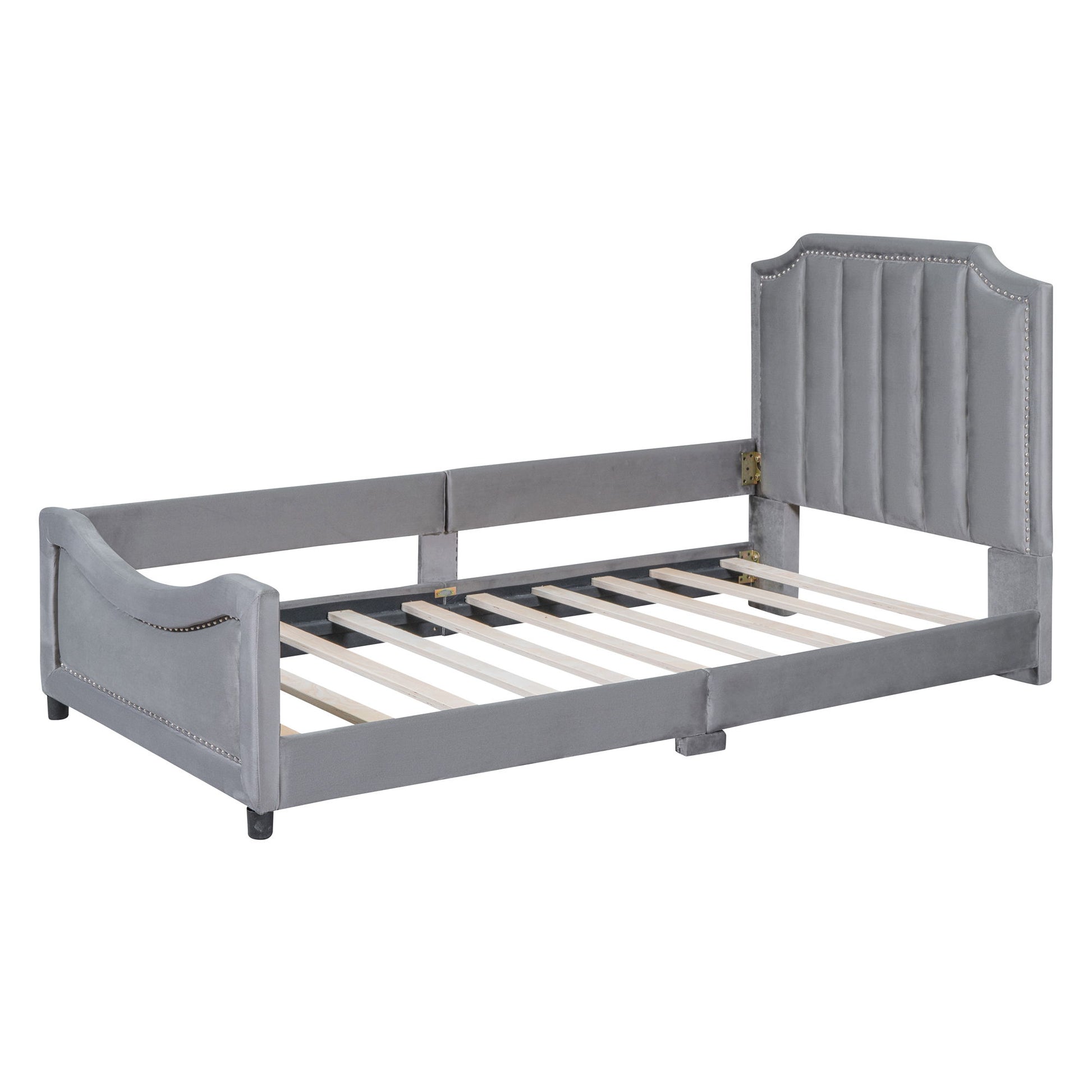 Upholstered Daybed With Classic Stripe Shaped Headboard - The Sleep Loft - Online Mattress Showroom NYC