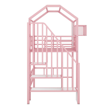 Metal Loft Bed With Roof Design And Storage Box With Guardrails And Integrated Ladder - The Sleep Loft - Online Mattress Showroom NYC