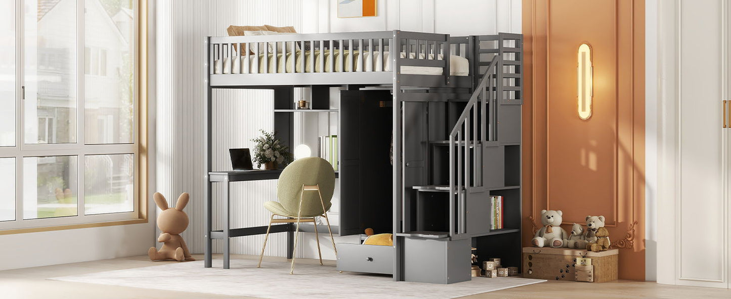 Loft Bed With Bookshelf, Drawers, Desk, And Wardrobe - The Sleep Loft - Online Mattress Showroom NYC