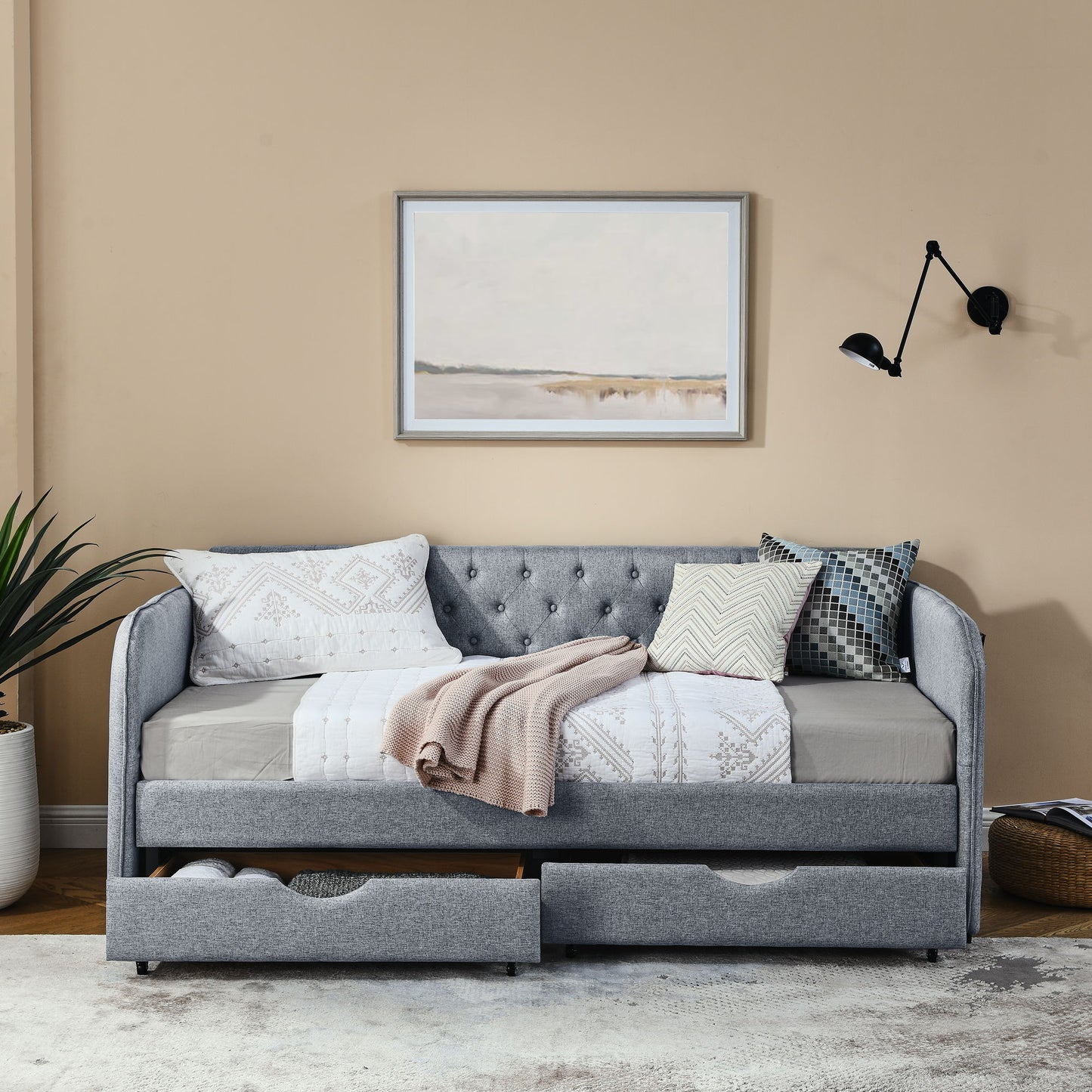 Daybed With Trundle And Storage Drawers, Flat Arms With Pocket - The Sleep Loft - Online Mattress Showroom NYC