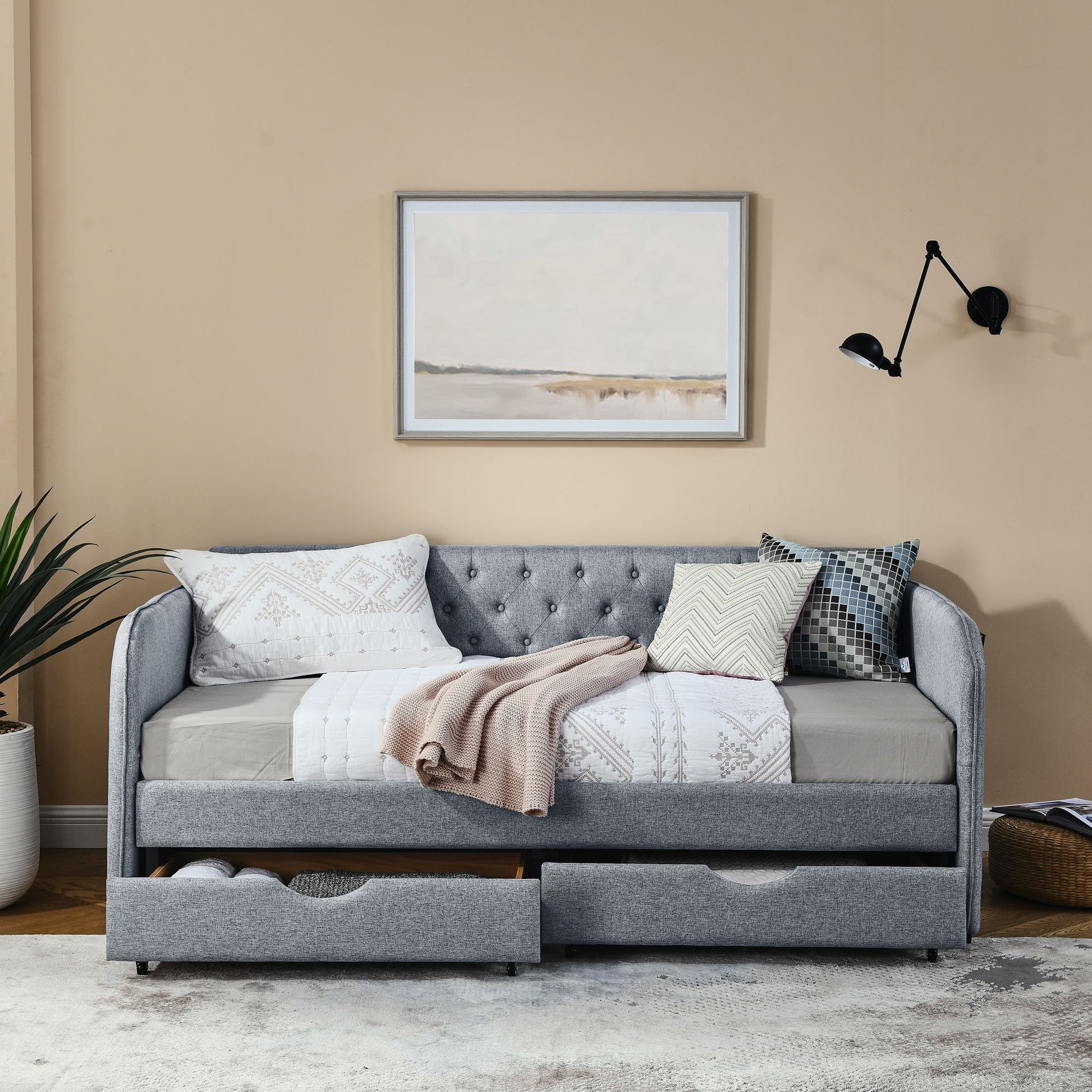 Daybed With Trundle And Storage Drawers, Flat Arms With Pocket - The Sleep Loft - Online Mattress Showroom NYC