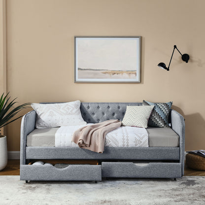 Daybed With Trundle And Storage Drawers, Flat Arms With Pocket - The Sleep Loft - Online Mattress Showroom NYC