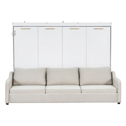 Murphy Cabinet Bed With Folding Sofa, Built In Storage Shelves And LED Light