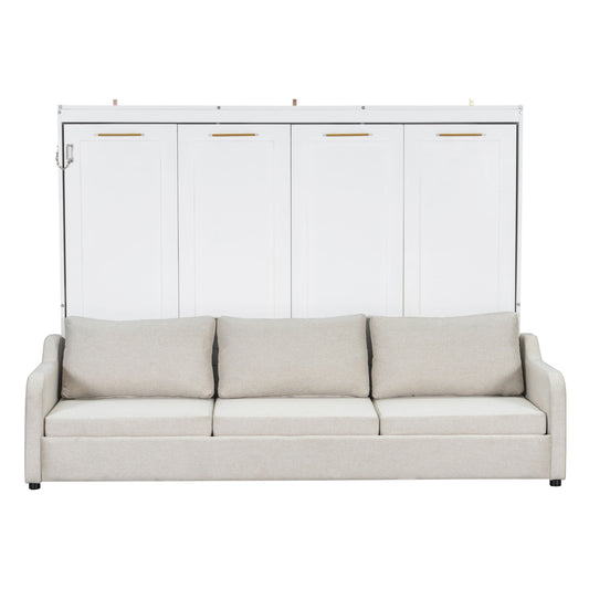 Murphy Cabinet Bed With Folding Sofa, Built In Storage Shelves And LED Light - The Sleep Loft - Online Mattress Showroom NYC