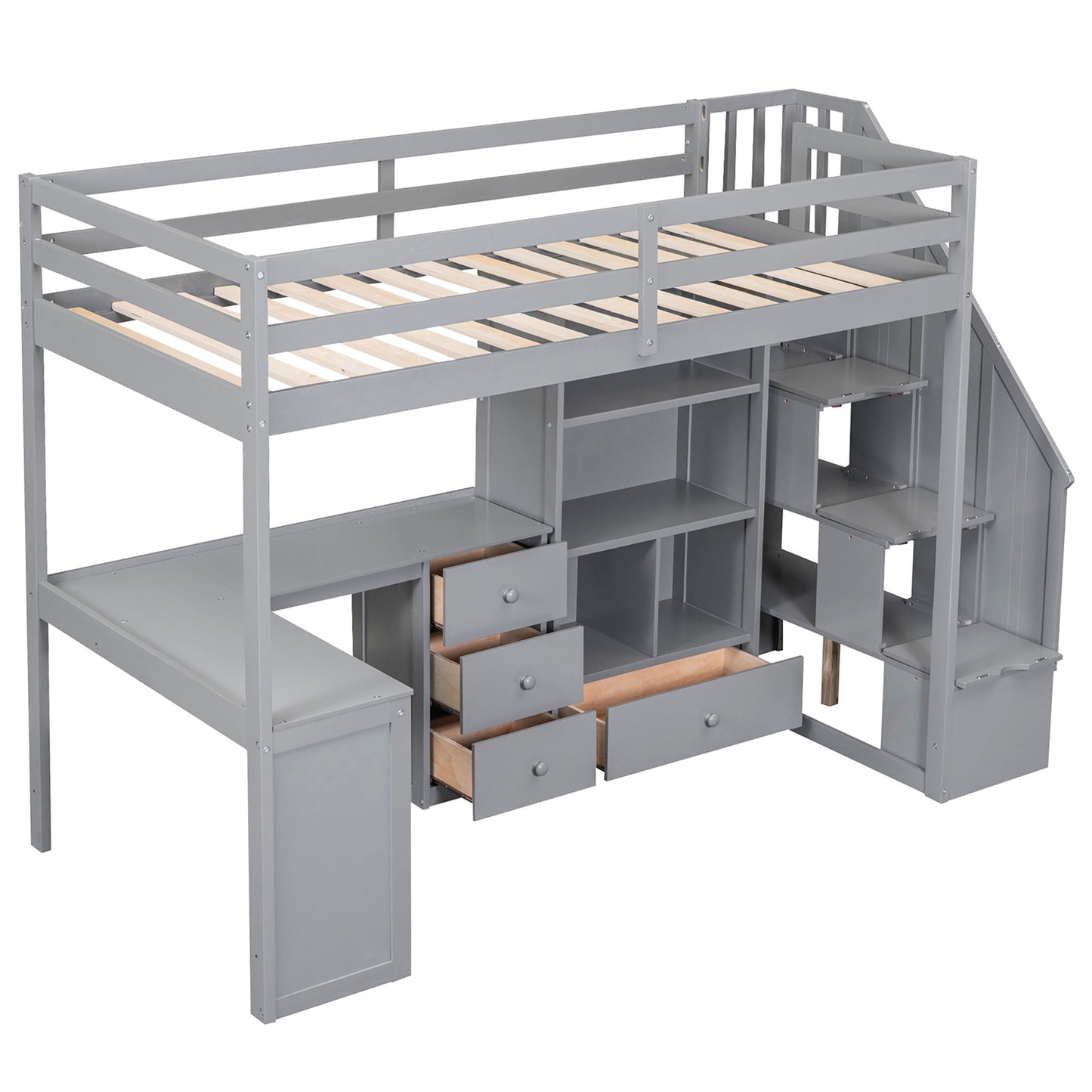 Loft Bed With L Shaped Desk, Drawers, Cabinet, And Storage Staircase - The Sleep Loft - Online Mattress Showroom NYC