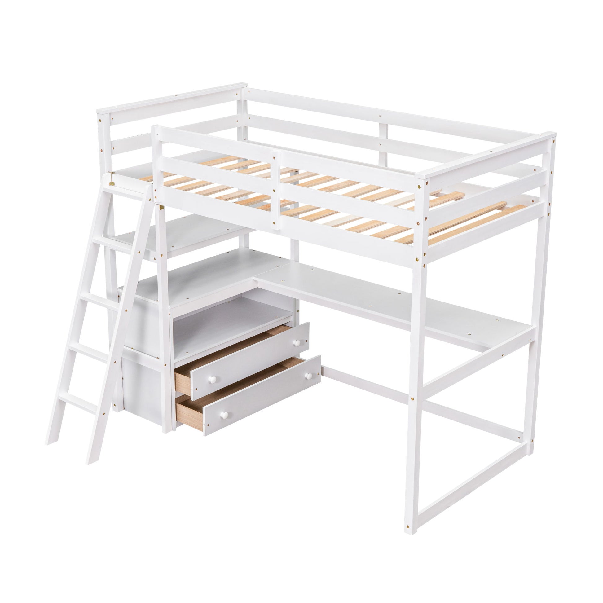 Modern Loft Bed With Built In Desk, Shelves, And 2 Drawers - The Sleep Loft - Online Mattress Showroom NYC