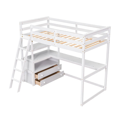 Modern Loft Bed With Built In Desk, Shelves, And 2 Drawers - The Sleep Loft - Online Mattress Showroom NYC