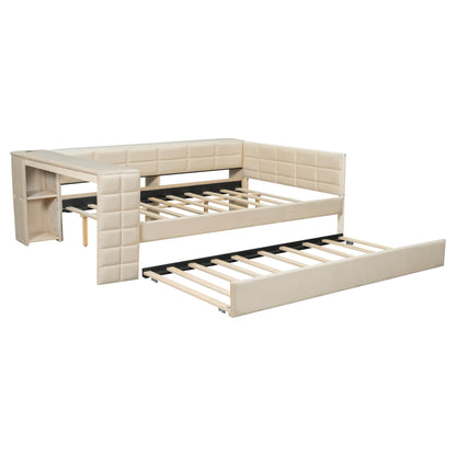 Upholstered Platform Bed With Storage Shelves, Desk, Charging Station And Trundle - The Sleep Loft - Online Mattress Showroom NYC