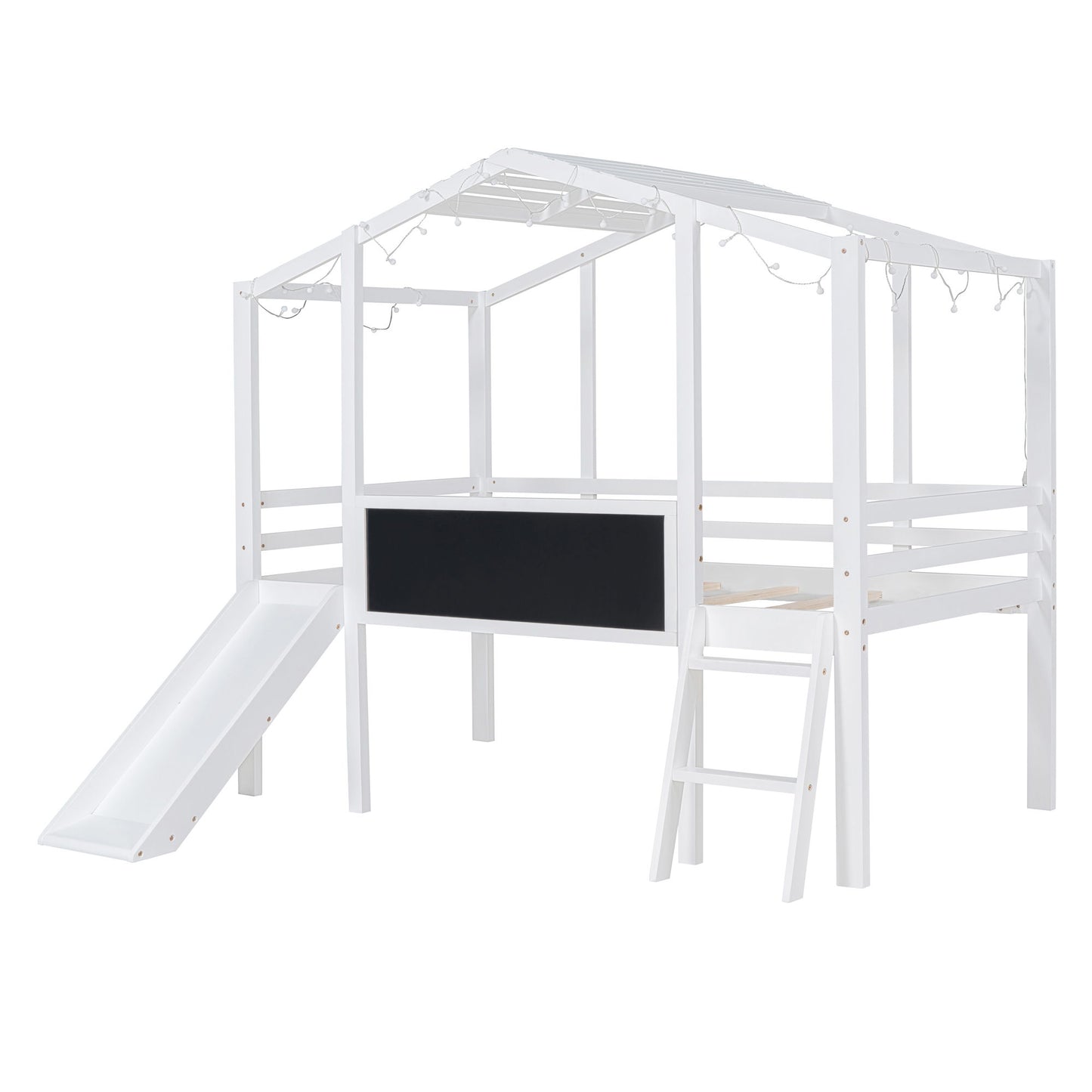Loft House Bed With Ladder And Slide, With board And Light Strip On The Roof - The Sleep Loft - Online Mattress Showroom NYC