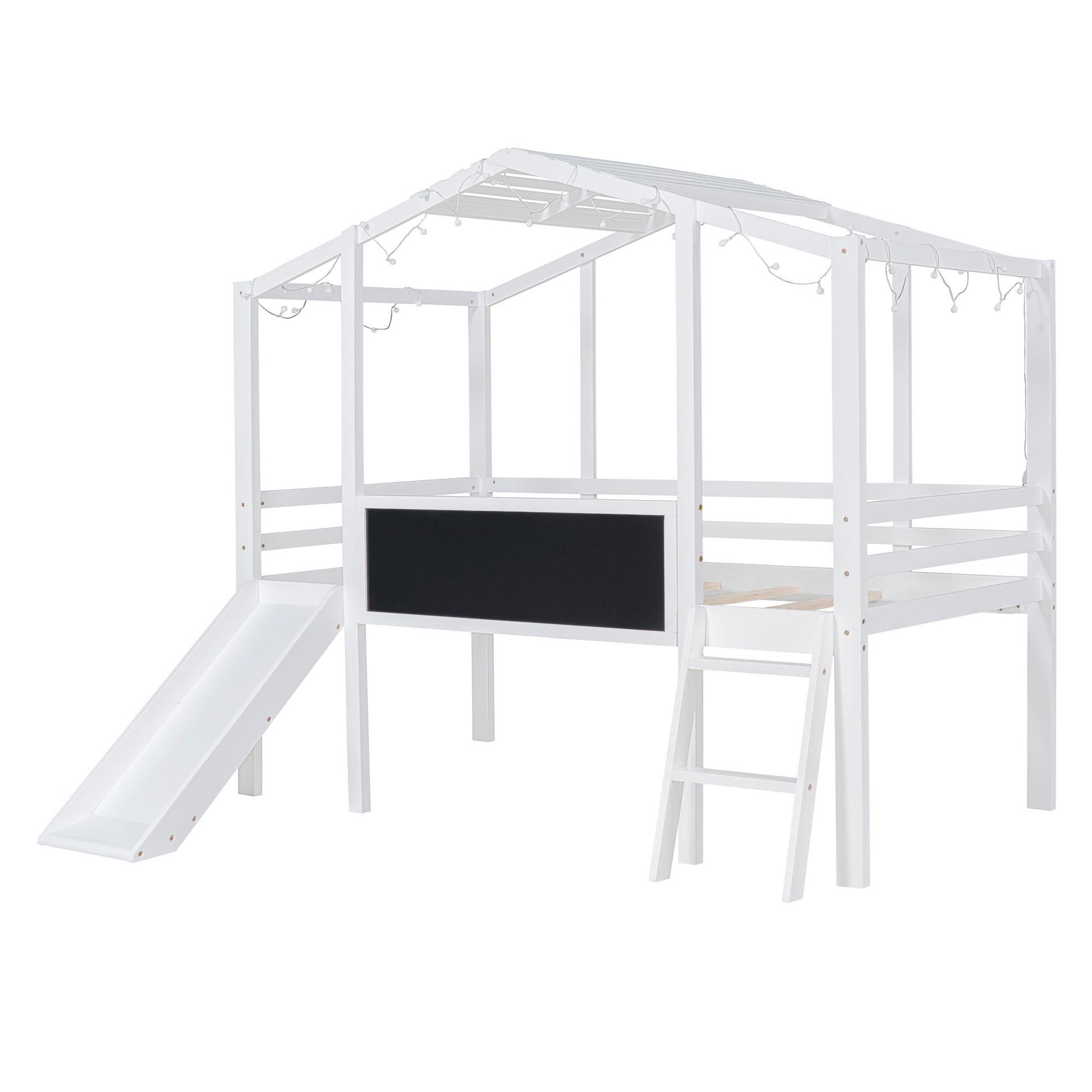 Loft House Bed With Ladder And Slide, With board And Light Strip On The Roof - The Sleep Loft - Online Mattress Showroom NYC