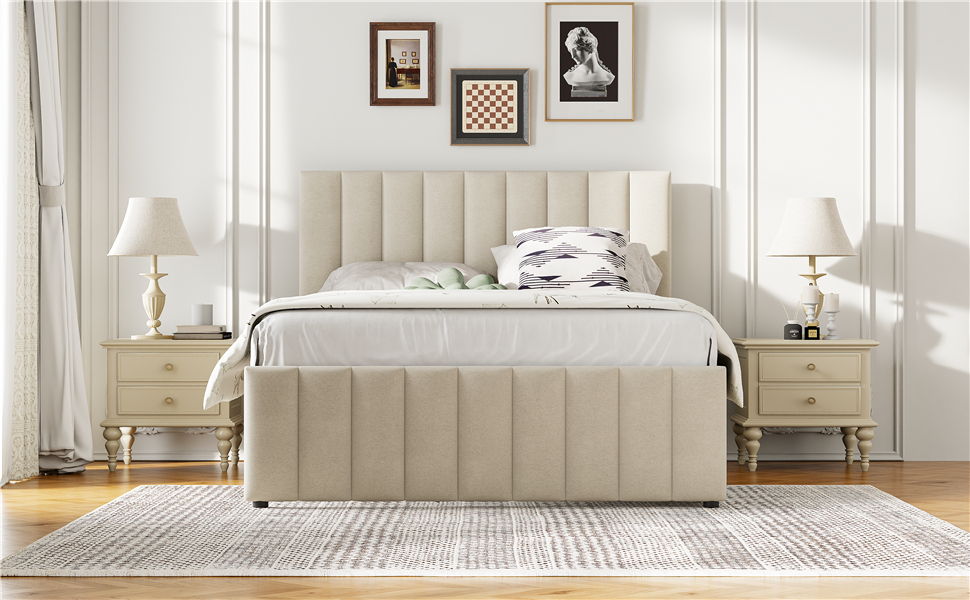 Upholstered Platform Bed With Twin Size Trundle And 3 Drawers - The Sleep Loft - Online Mattress Showroom NYC