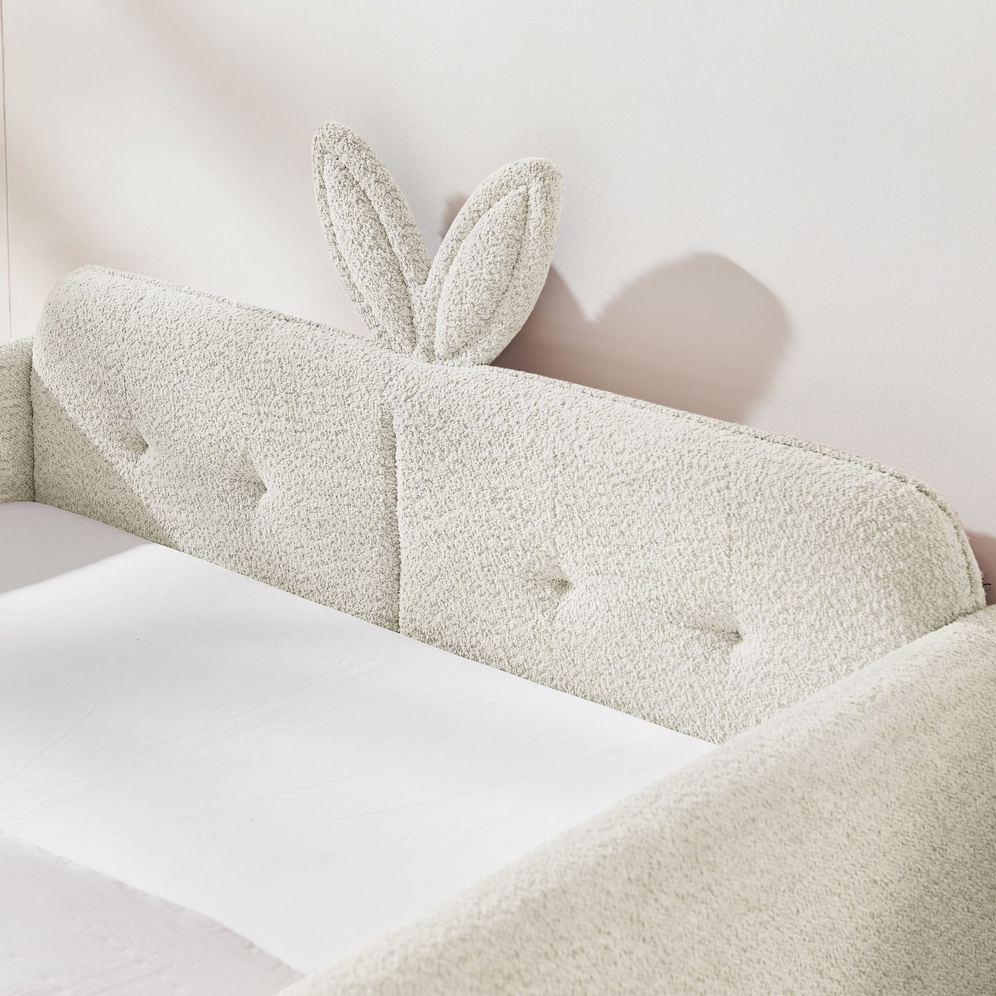 Cute Rabbit Ear Upholstered Platform Bed Frame With Safety Rail - The Sleep Loft - Online Mattress Showroom NYC