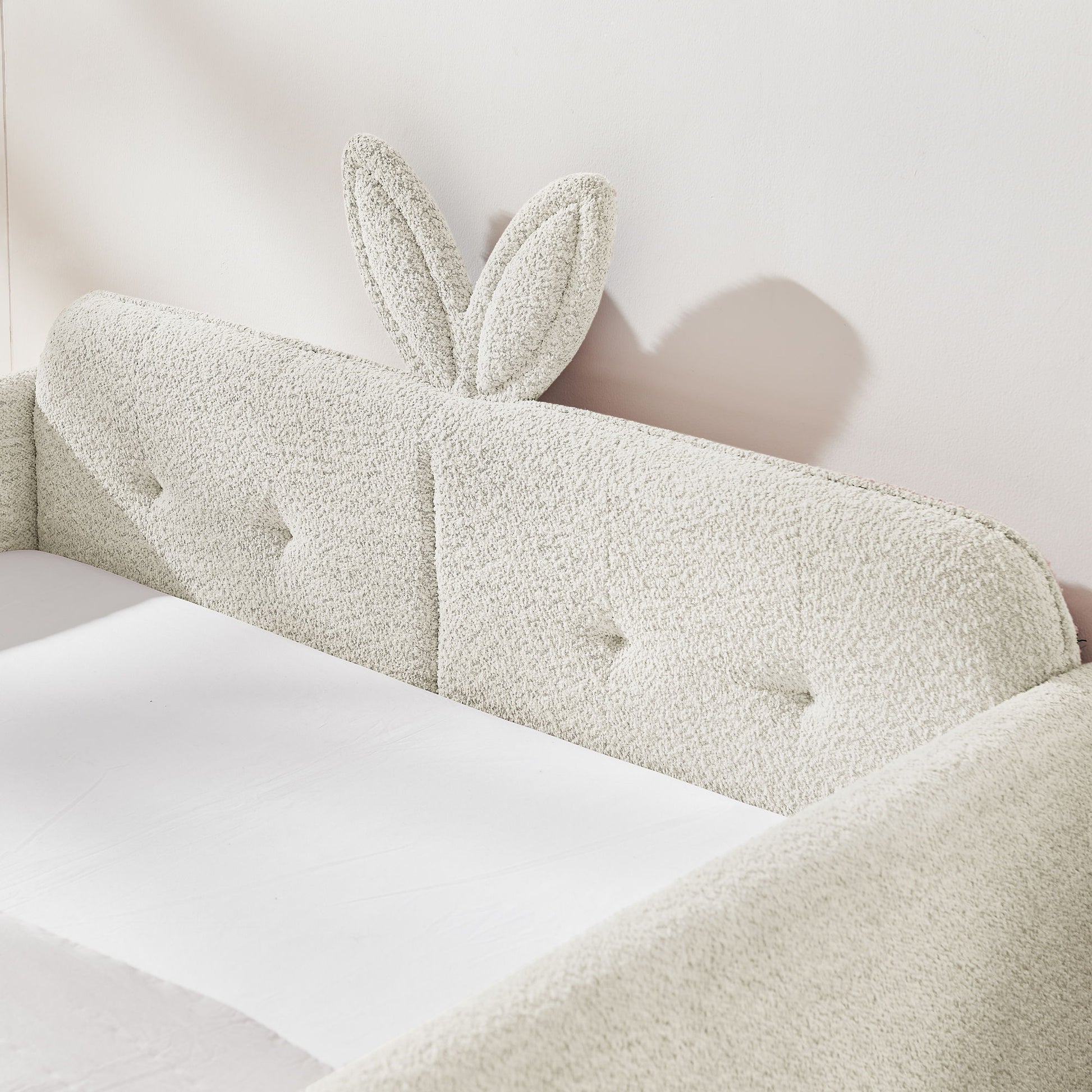 Cute Rabbit Ear Upholstered Platform Bed Frame With Safety Rail - The Sleep Loft - Online Mattress Showroom NYC