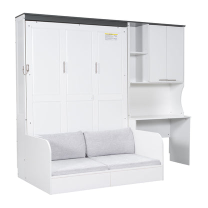 Multi Functional Murphy Bed With Sofa, Desk, And Storage Cabinet In, Full Size - White - The Sleep Loft - Online Mattress Showroom NYC