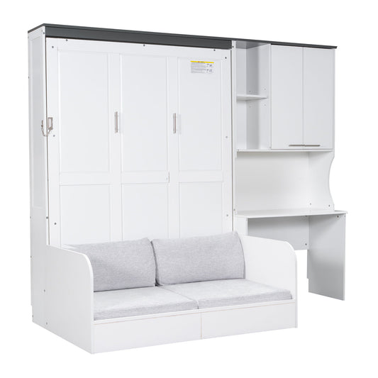 Multi Functional Murphy Bed With Sofa, Desk, And Storage Cabinet In, Full Size - White - The Sleep Loft - Online Mattress Showroom NYC