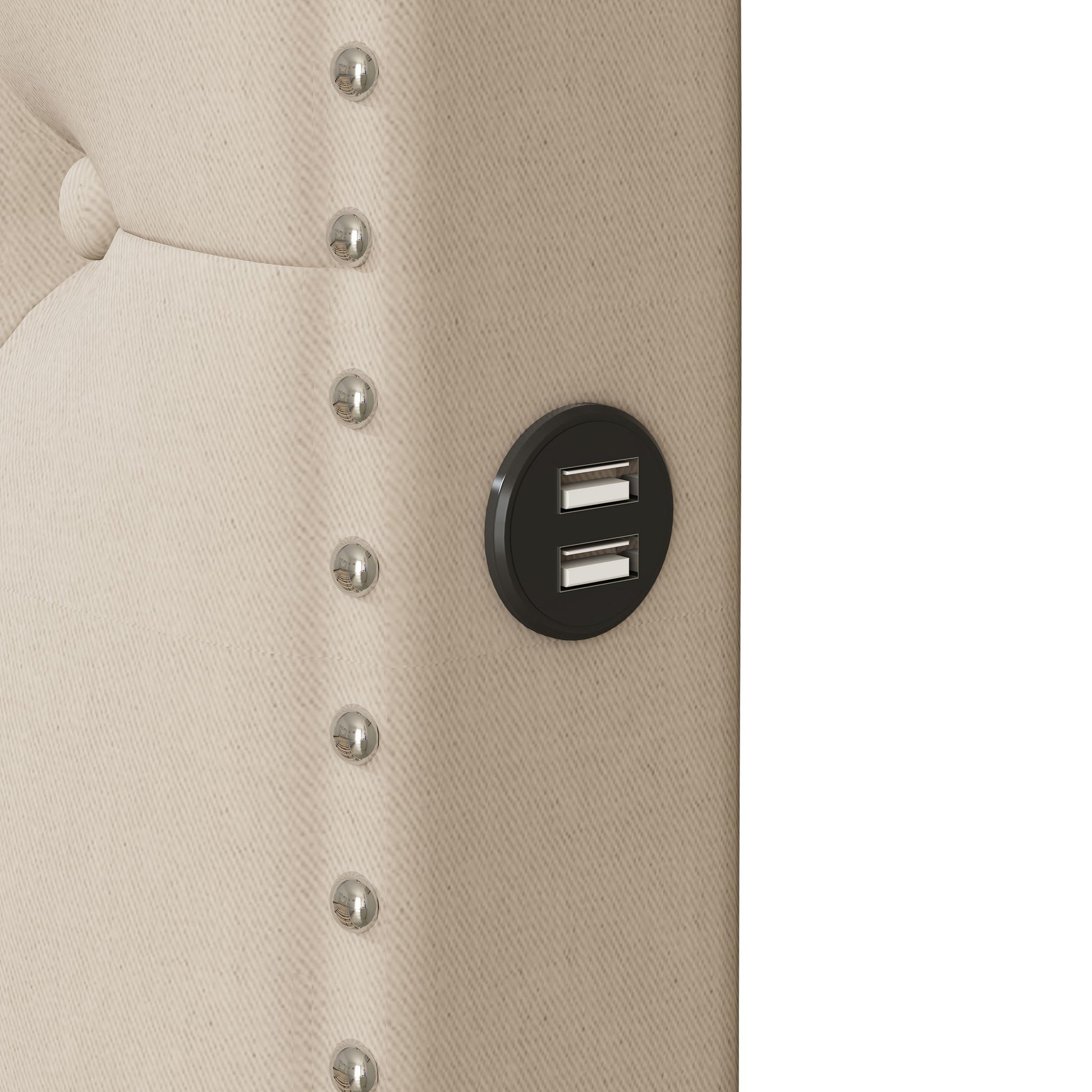 Upholstered Platform Bed With Trundle And 2 Sets Of USB Ports On Each Side, Linen Fabric - The Sleep Loft - Online Mattress Showroom NYC