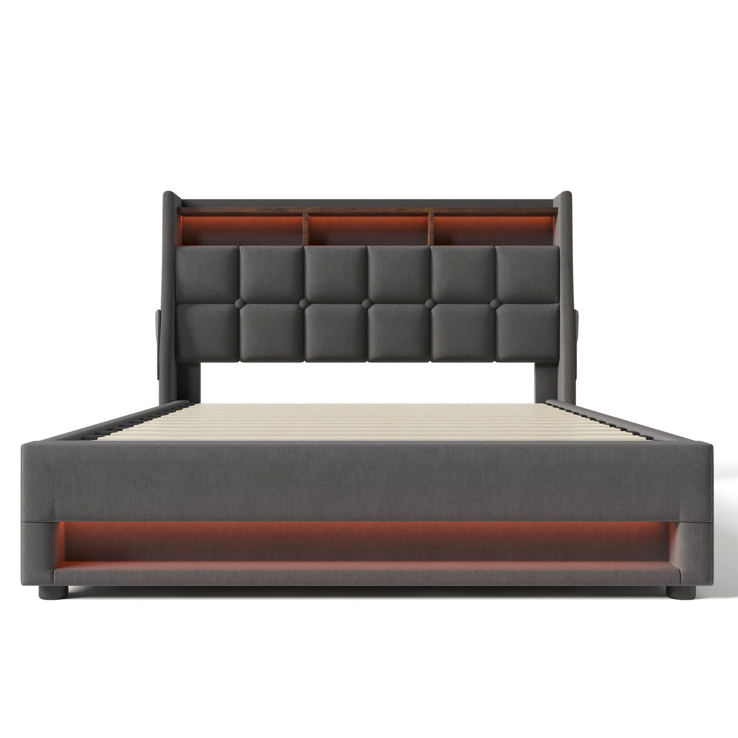 Upholstered Platform Bed With A Hydraulic Storage System, LED And USB Charging (Without Mattress) - The Sleep Loft - Online Mattress Showroom NYC