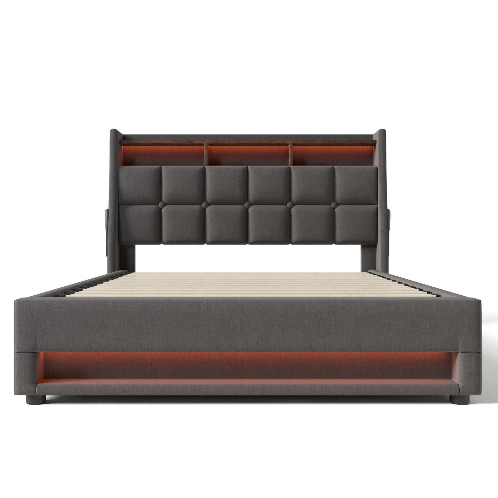 Upholstered Platform Bed With A Hydraulic Storage System, LED And USB Charging (Without Mattress) - The Sleep Loft - Online Mattress Showroom NYC