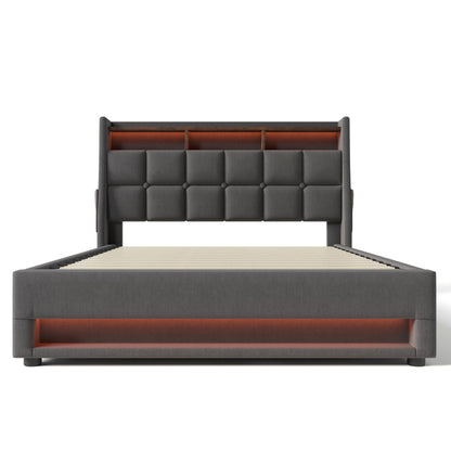 Upholstered Platform Bed With A Hydraulic Storage System, LED And USB Charging (Without Mattress) - The Sleep Loft - Online Mattress Showroom NYC