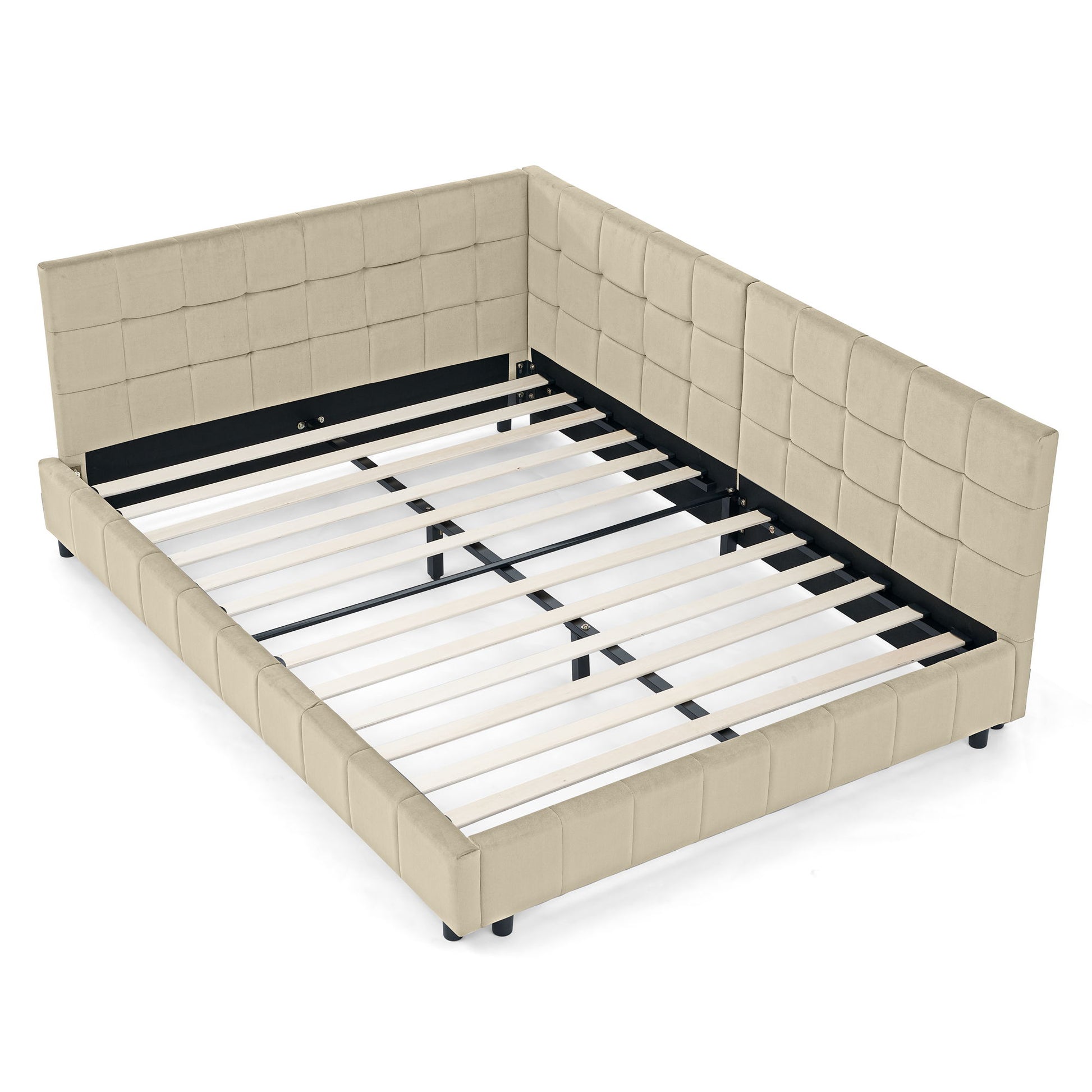 Mid-Century Storage Upholstered Tufted Bed Frame With Backrest And Armrests - The Sleep Loft - Online Mattress Showroom NYC