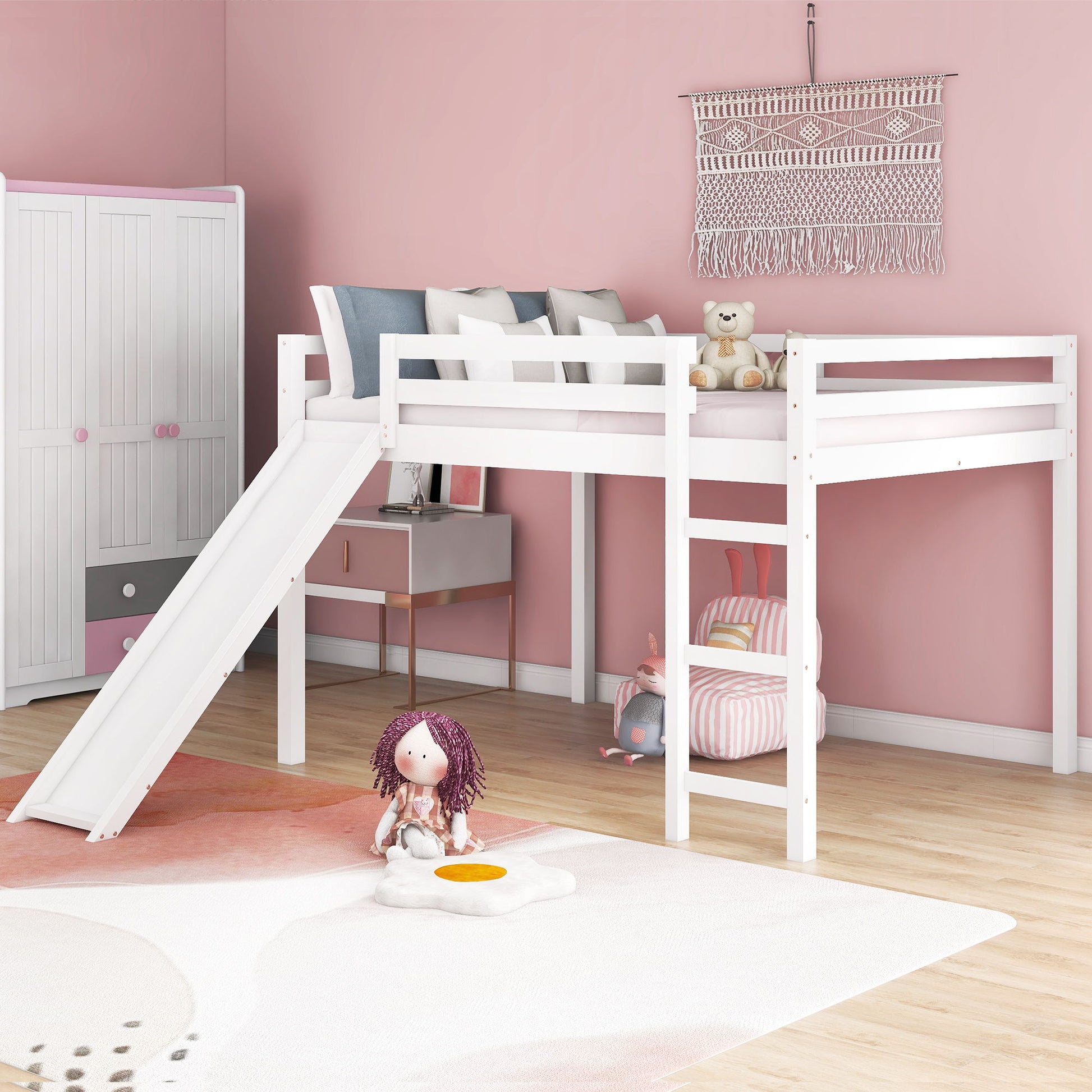Full Loft Bed With Slide, Multifunctional Design - White - The Sleep Loft - Online Mattress Showroom NYC