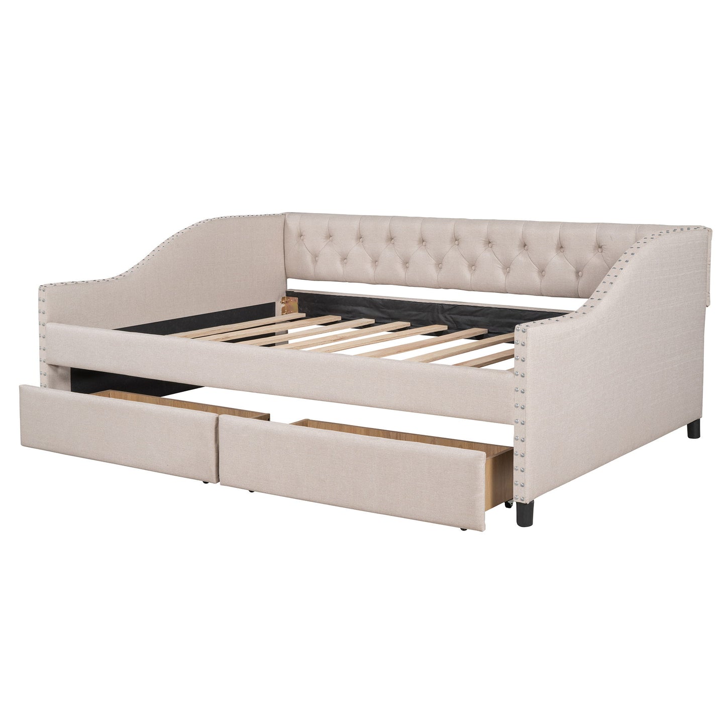 Upholstered Daybed With Two Drawers, Wood Slat Support - The Sleep Loft - Online Mattress Showroom NYC