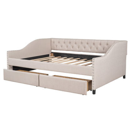 Upholstered Daybed With Two Drawers, Wood Slat Support - The Sleep Loft - Online Mattress Showroom NYC