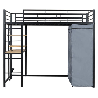Loft Bed With Desk, Shelves, Power Outlet, LED Light And Wardrobe - The Sleep Loft - Online Mattress Showroom NYC