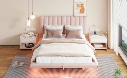 Upholstered Floating Hydrualic Platform Bed With LED Light And USB Port - The Sleep Loft - Online Mattress Showroom NYC
