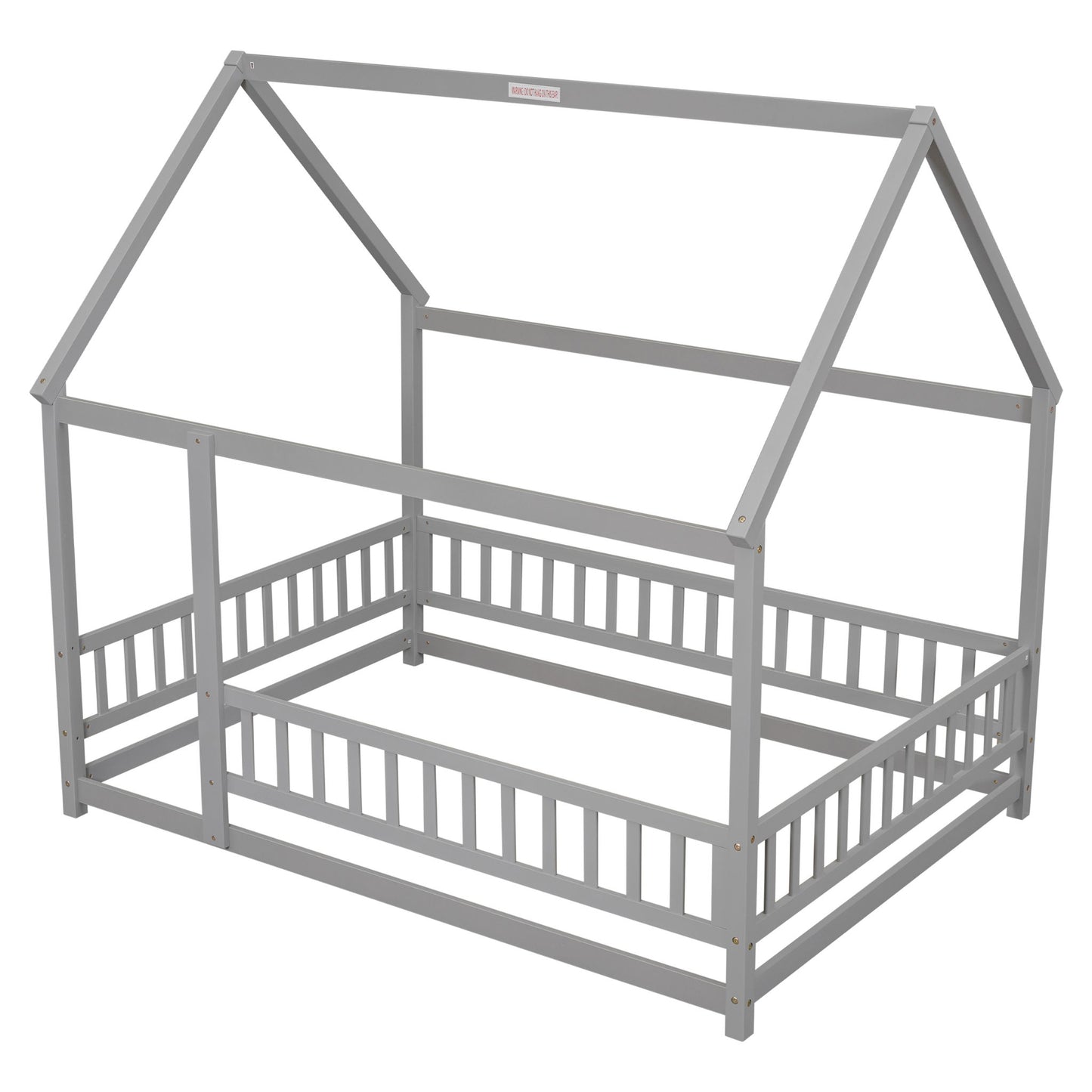 Floor Wooden Bed With House Roof Frame, Fence Guardrails - The Sleep Loft - Online Mattress Showroom NYC