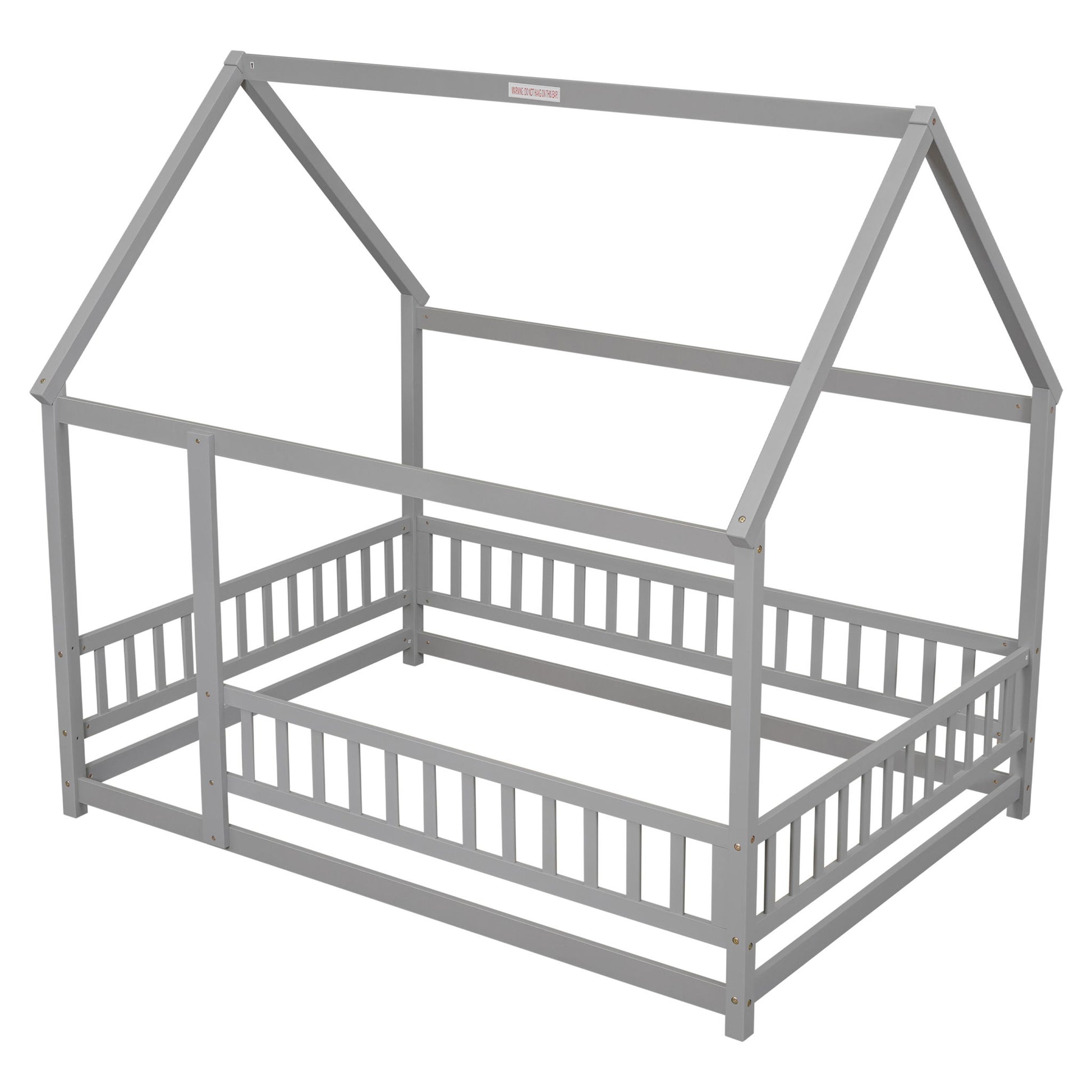 Floor Wooden Bed With House Roof Frame, Fence Guardrails - The Sleep Loft - Online Mattress Showroom NYC