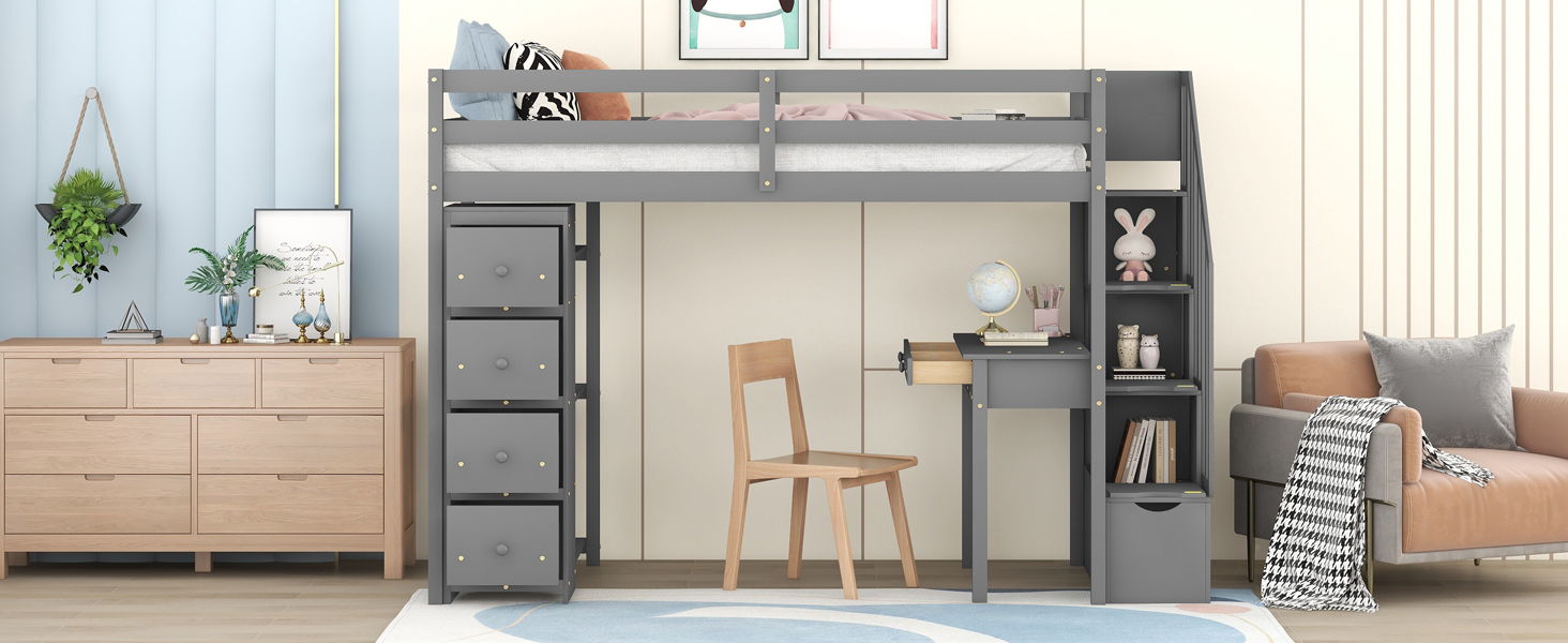 Loft Bed With Storage Drawers, Desk And Stairs With Shelves - The Sleep Loft - Online Mattress Showroom NYC