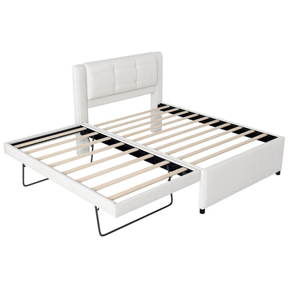 Upholstery Platform Bed With Trundle, Trundle Can Be Flat Or Erected - The Sleep Loft - Online Mattress Showroom NYC