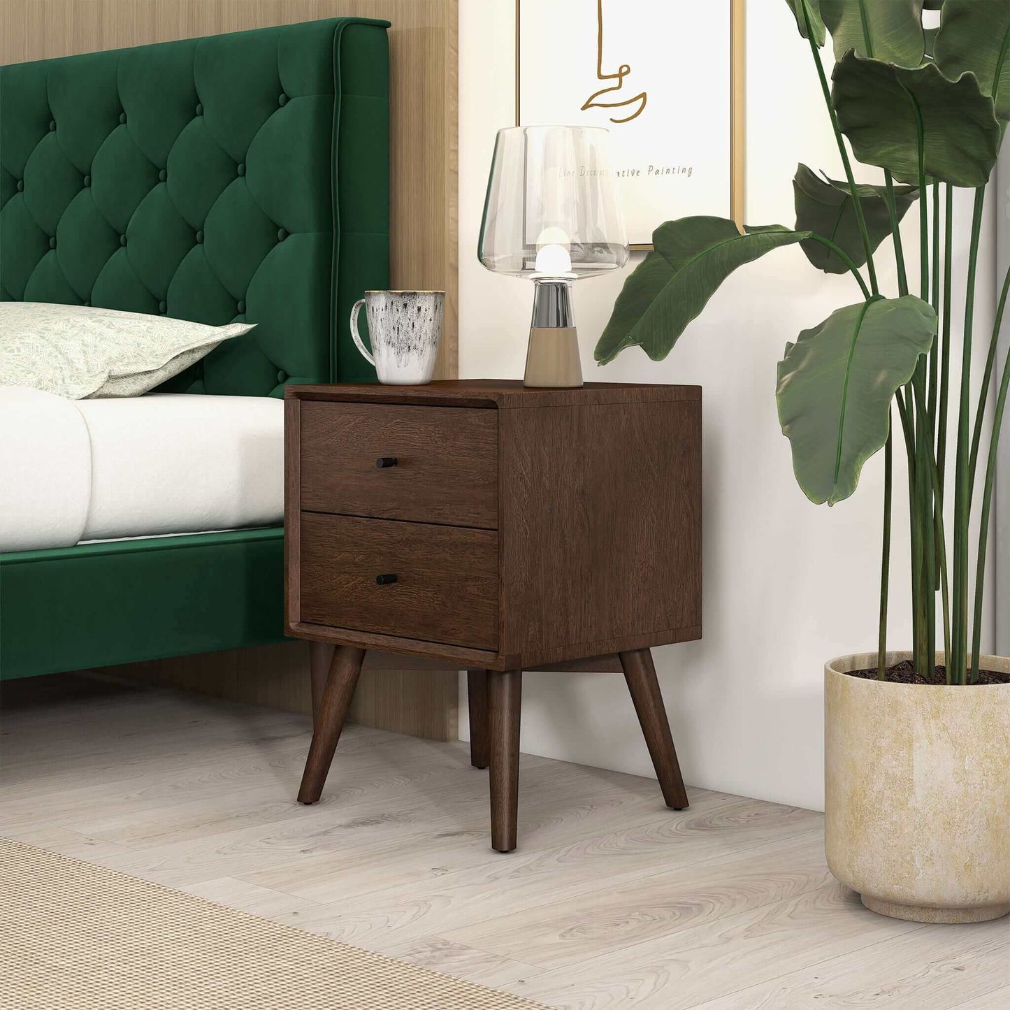 Caroline - Mid-Century Modern Style White Night Stand 2 Drawer - The Sleep Loft - Online Mattress Showroom NYC