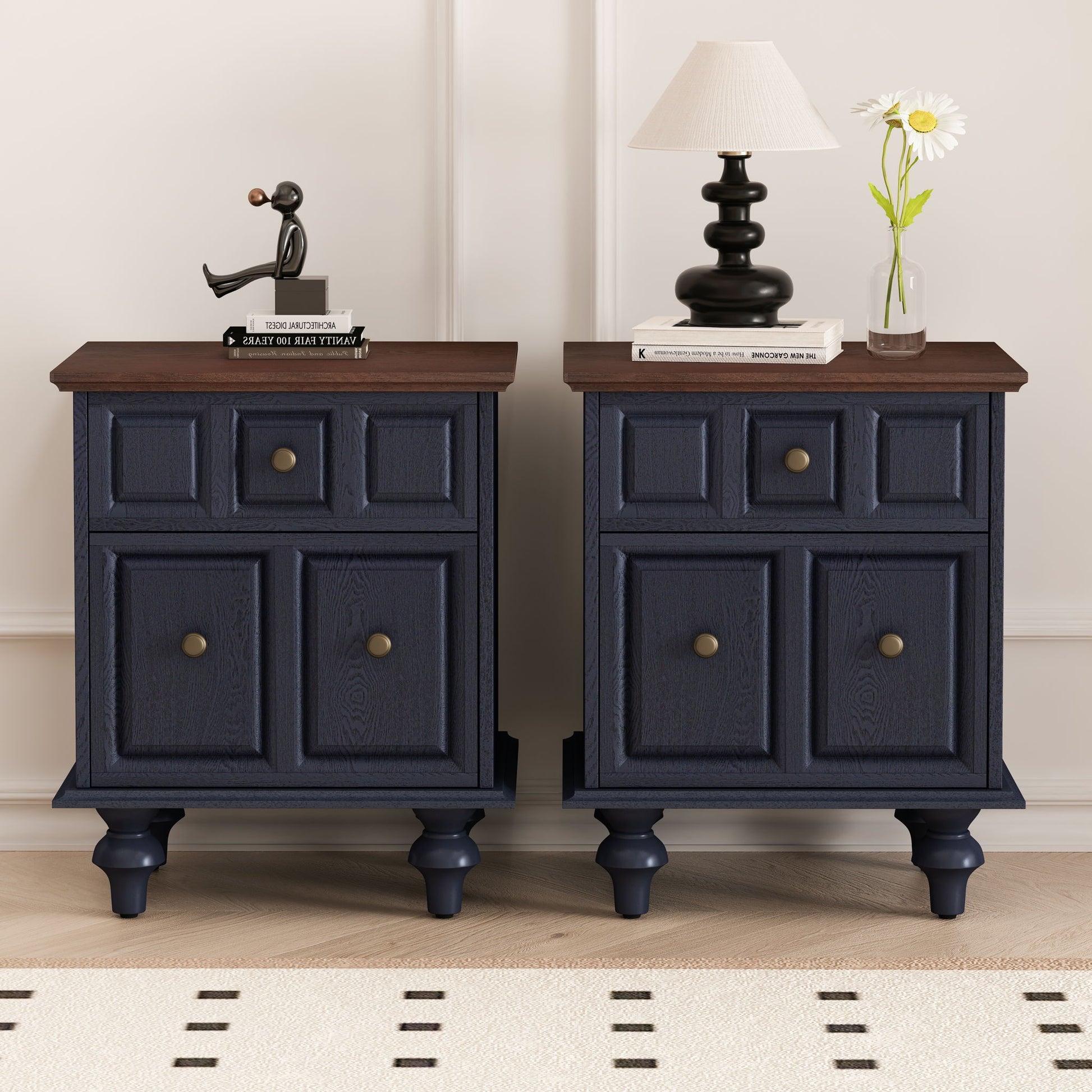 Vintage Nightstand With 2 Drawers And Roman Column Legs - The Sleep Loft - Online Mattress Showroom NYC