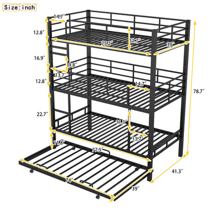 Triple Bunk Bed With Trundle, Heavy Duty Steel Construction - The Sleep Loft - Online Mattress Showroom NYC