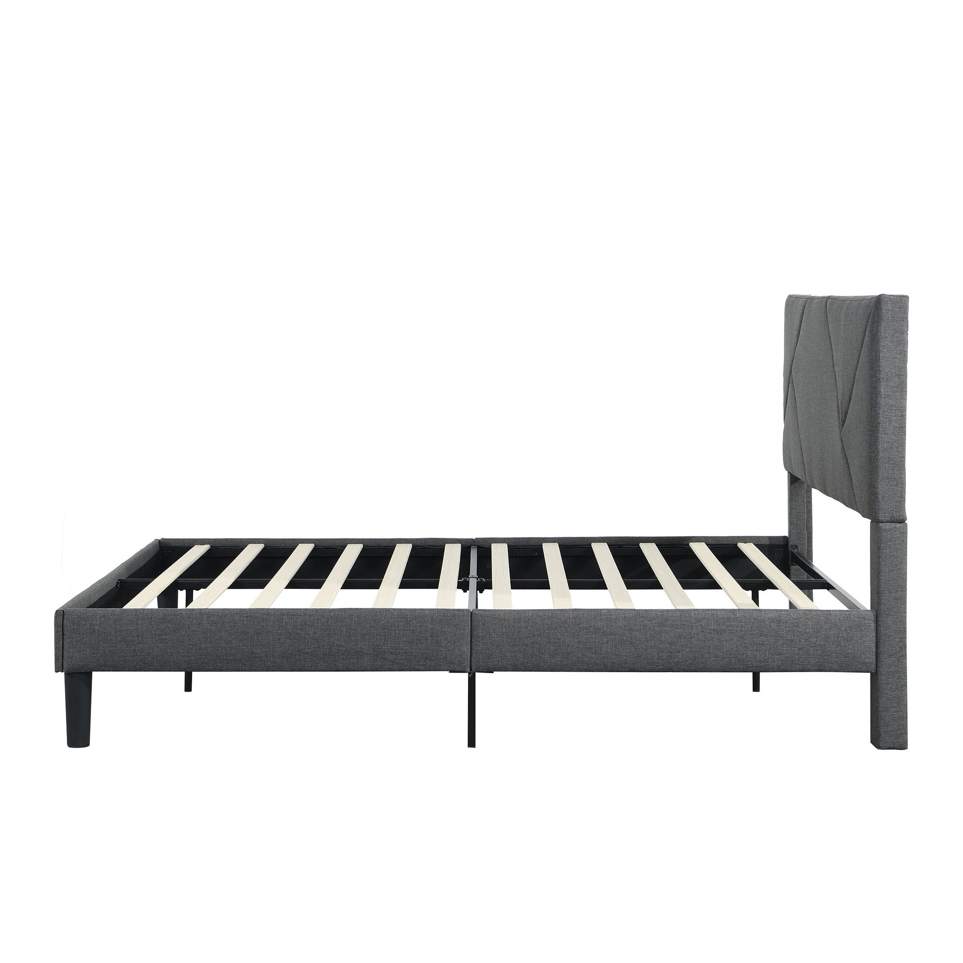 Full Size Upholstered Platform Bed Frame With Headboard, Strong Wood Slat Support, Mattress Foundation, No Box Spring Needed - Gray - The Sleep Loft - Online Mattress Showroom NYC