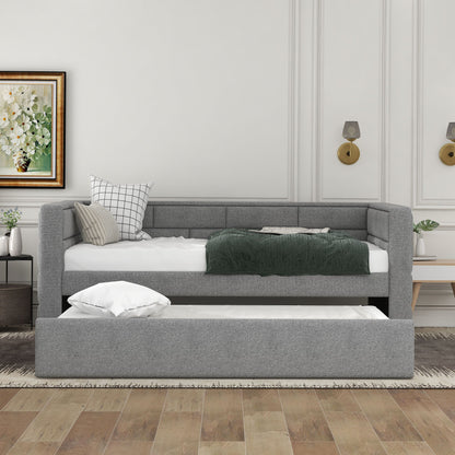 Upholstered Twin Size Daybed With Trundle, Padded Back And Sides - Gray - The Sleep Loft - Online Mattress Showroom NYC