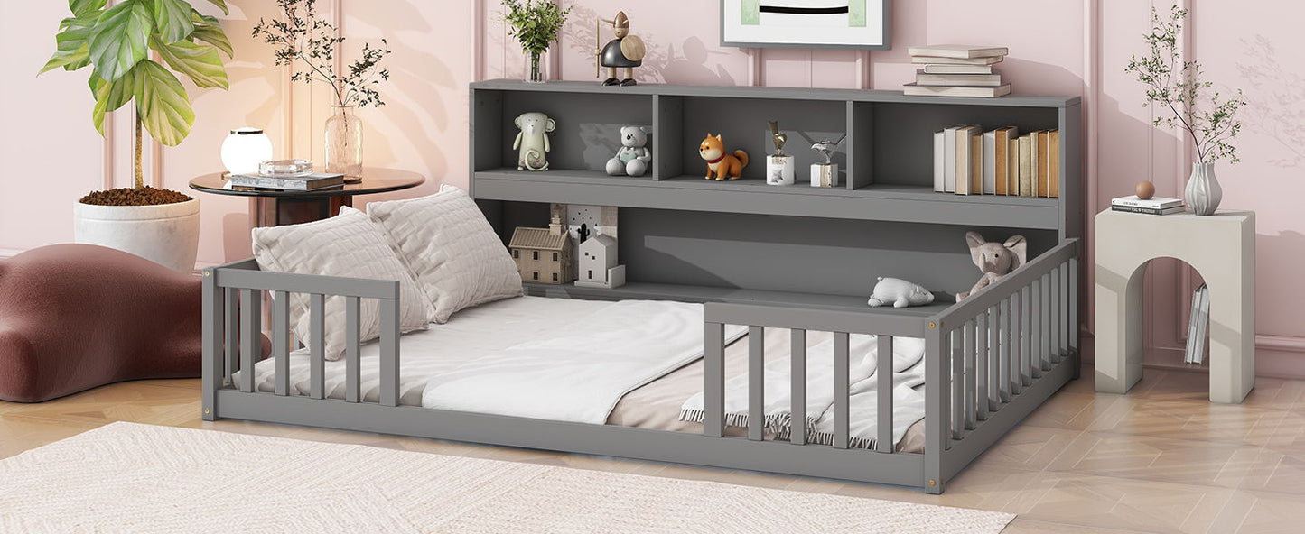 Floor Bed With Side Bookcase, Shelves, Guardrails - The Sleep Loft - Online Mattress Showroom NYC