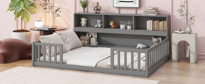 Floor Bed With Side Bookcase, Shelves, Guardrails - The Sleep Loft - Online Mattress Showroom NYC