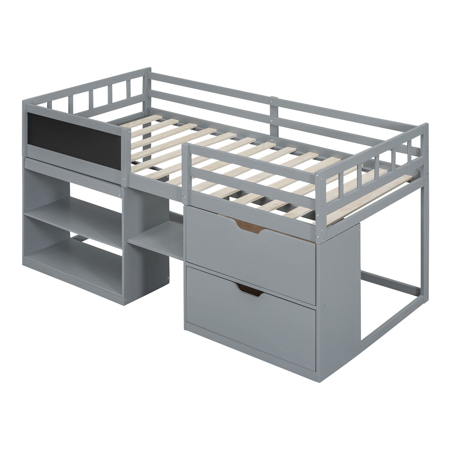 Low Loft Bed With Rolling Desk, Shelf And Drawers - The Sleep Loft - Online Mattress Showroom NYC
