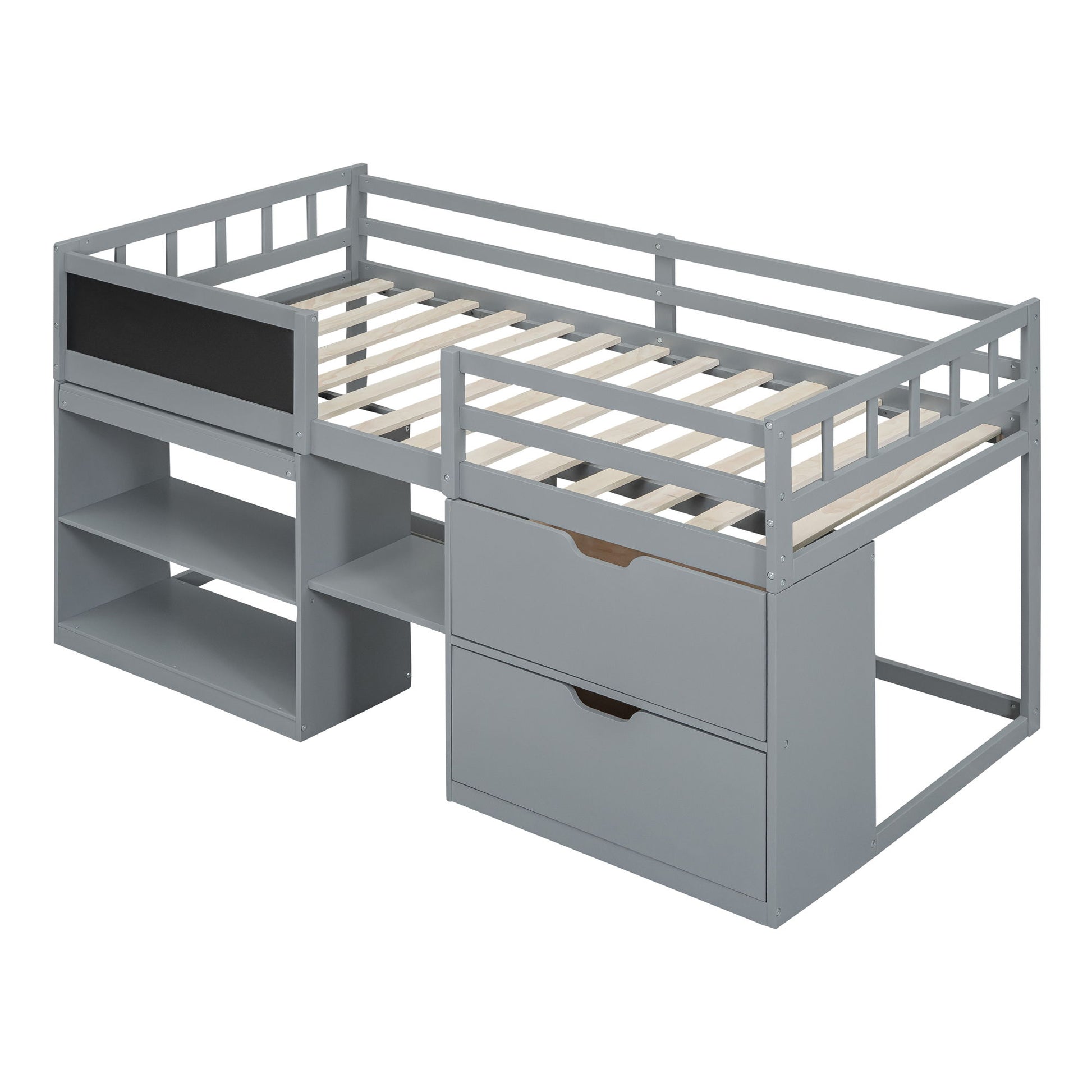 Low Loft Bed With Rolling Desk, Shelf And Drawers - The Sleep Loft - Online Mattress Showroom NYC