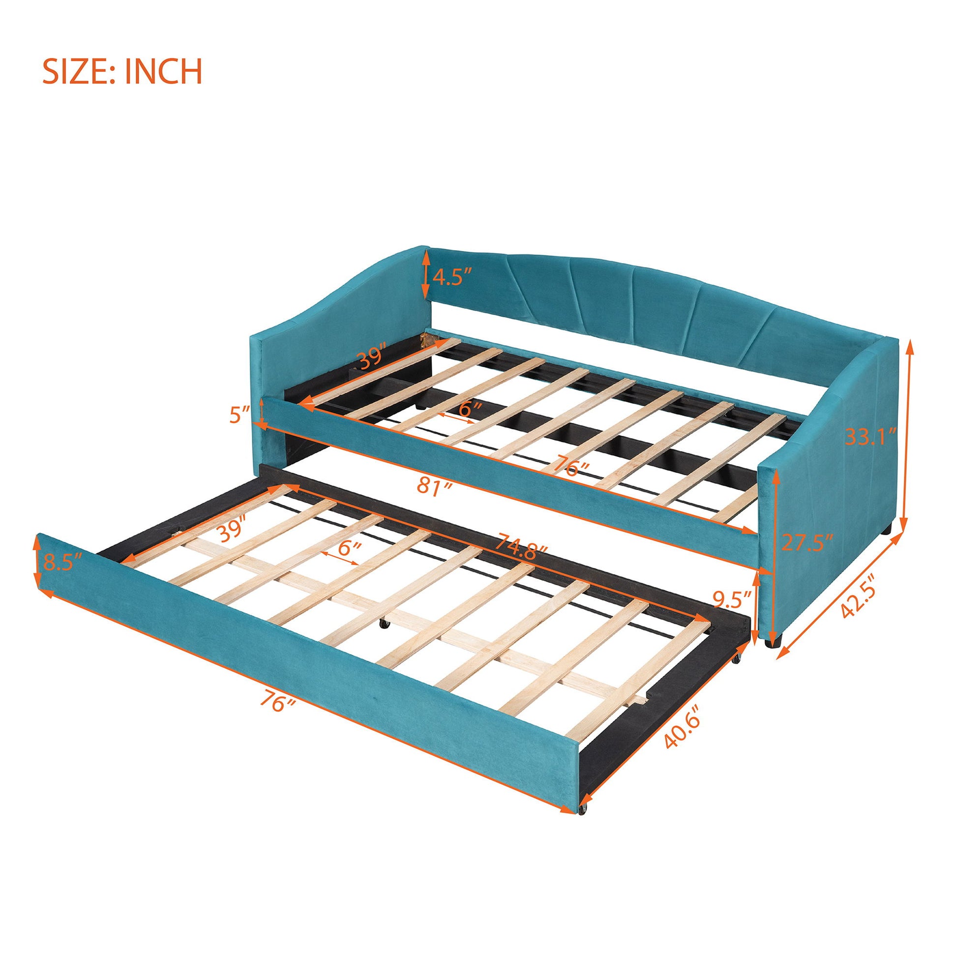 Upholstered Daybed Sofa Bed With Trundle Bed And Wood Slat - The Sleep Loft - Online Mattress Showroom NYC