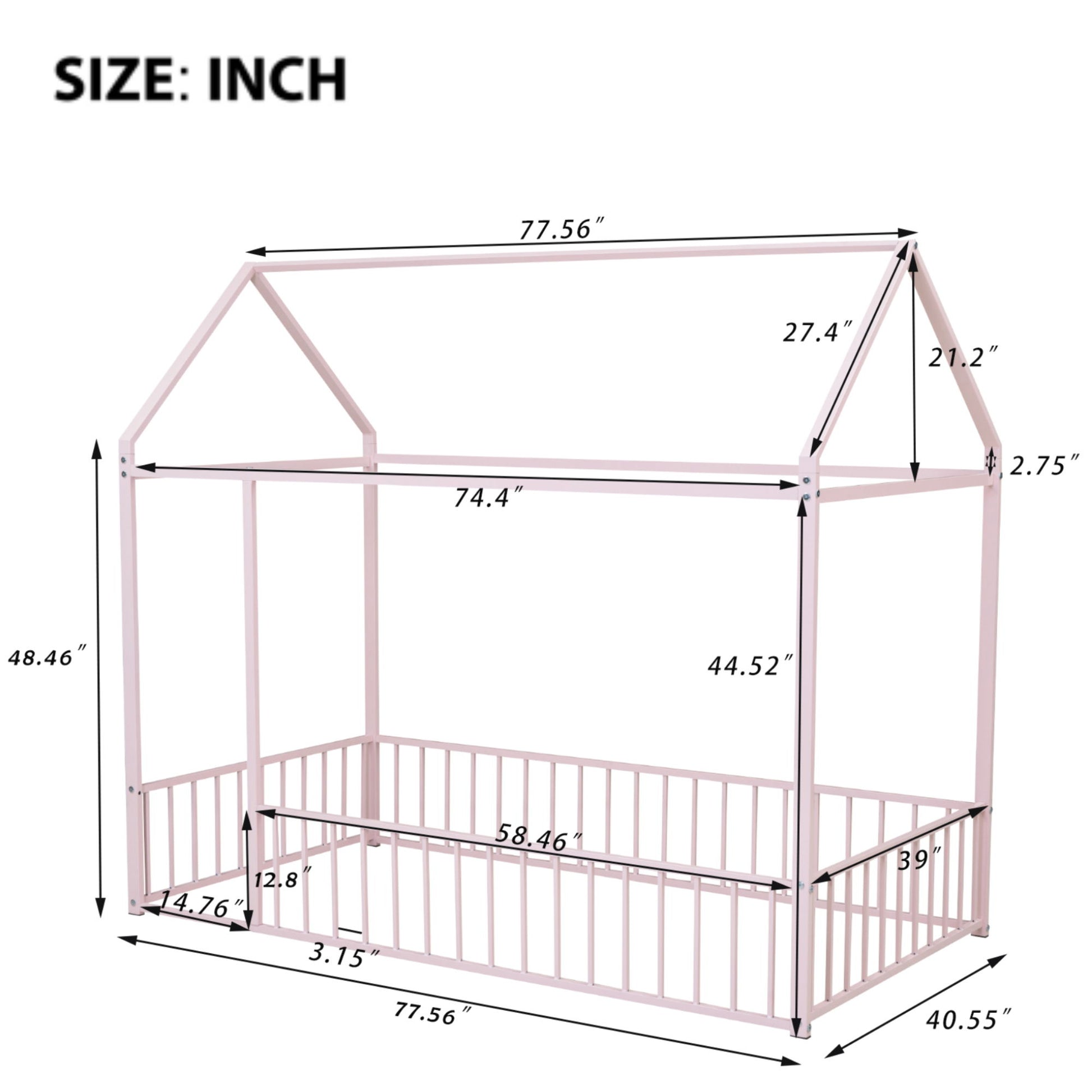 Metal Bed House Bed Frame With Fence - The Sleep Loft - Online Mattress Showroom NYC