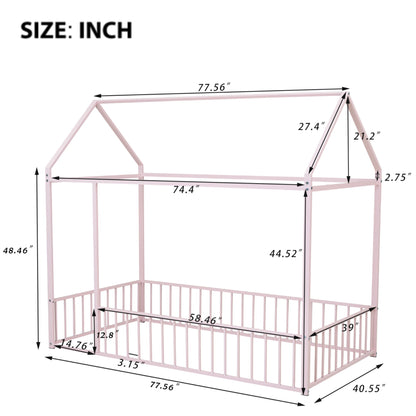 Metal Bed House Bed Frame With Fence - The Sleep Loft - Online Mattress Showroom NYC