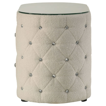 Santiago - Oval 2 Drawer Upholstered Nightstand - Ivory - The Sleep Loft - Online Mattress Showroom NYC