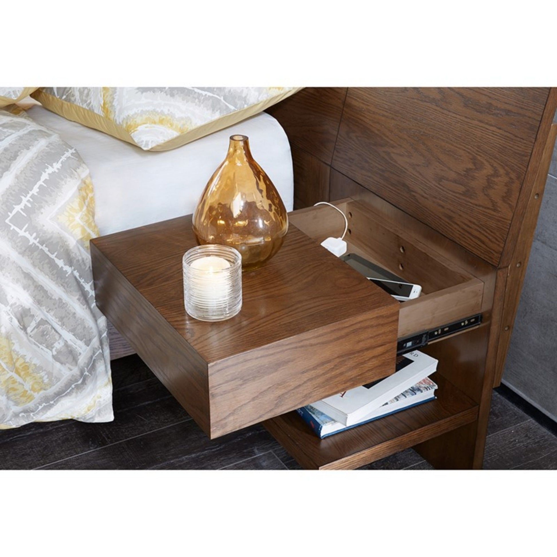 Queen Size Bed With Attached Nightstands And Hidden Storage - Pecan - The Sleep Loft - Online Mattress Showroom NYC